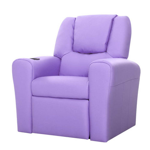 Image of Keezi Kids Recliner Chair Purple PU Leather Sofa Lounge Couch Children Armchair