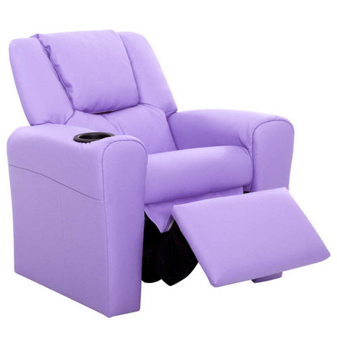 Image of Keezi Kids Recliner Chair Purple PU Leather Sofa Lounge Couch Children Armchair