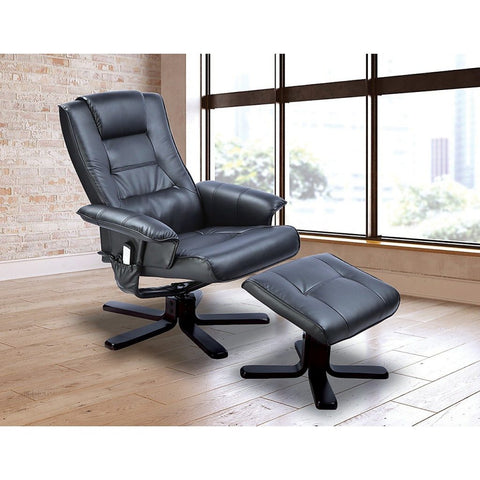 Image of Massage Chair Recliner Ottoman Lounge Remote PU Leather - Black