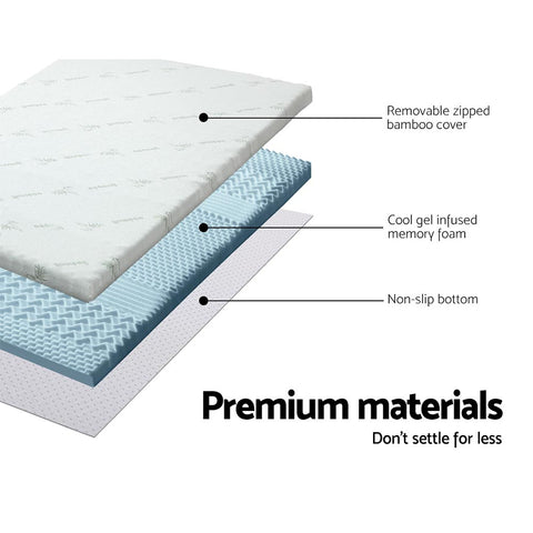 Image of Giselle Bedding Cool Gel 7-zone Memory Foam Mattress Topper w/Bamboo Cover 5cm - Single