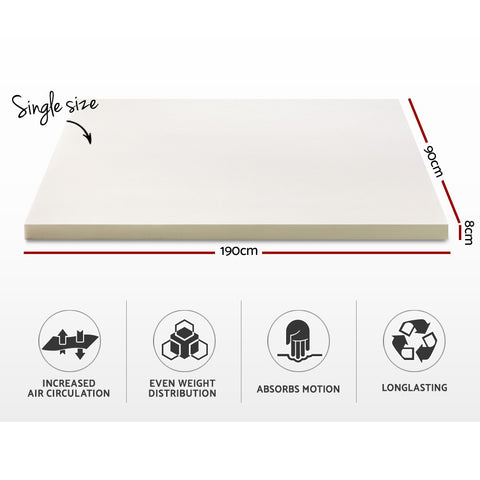 Image of Giselle Bedding Memory Foam Mattress Topper w/Cover 8cm - Single