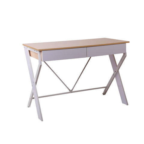 Image of Artiss Metal Desk with Drawer - White with Oak Top