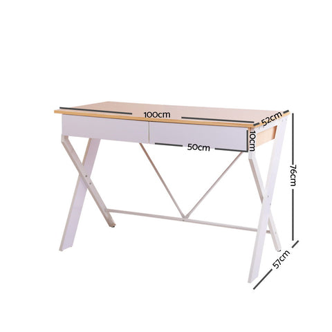 Image of Artiss Metal Desk with Drawer - White with Oak Top