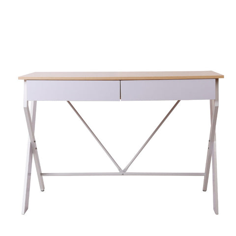 Image of Artiss Metal Desk with Drawer - White with Oak Top