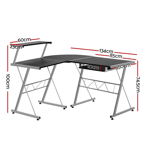 Image of Artiss Corner Metal Pull Out Table Desk - Black