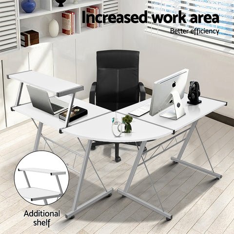 Image of Artiss Corner Metal Pull Out Table Desk - White