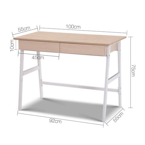 Image of Artiss Metal Desk with Drawer - White with Oak Top