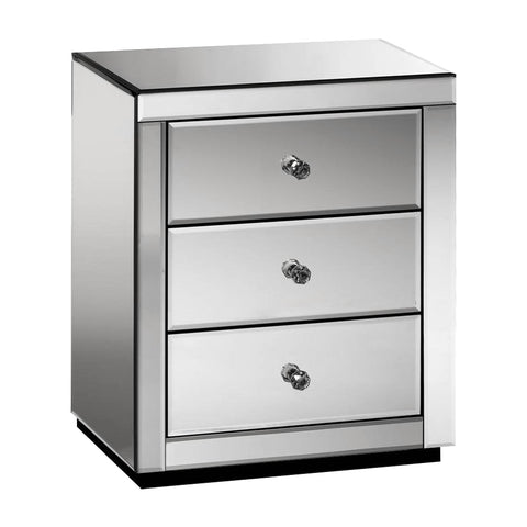 Image of Artiss Mirrored Bedside table Drawers Furniture Mirror Glass Presia Smoky Grey