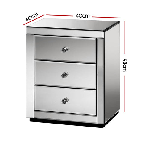 Image of Artiss Mirrored Bedside table Drawers Furniture Mirror Glass Presia Smoky Grey