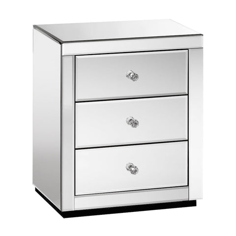 Image of Artiss Mirrored Bedside table Drawers Furniture Mirror Glass Presia Silver