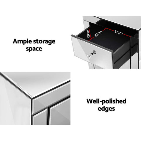 Image of Artiss Mirrored Bedside table Drawers Furniture Mirror Glass Presia Silver
