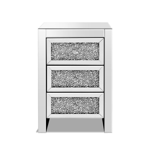 Image of Artiss Bedside Table Nightstand Side End Tables Storage 3 Drawers Mirrored Glass Furniture