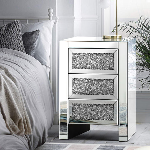 Image of Artiss Bedside Table Nightstand Side End Tables Storage 3 Drawers Mirrored Glass Furniture