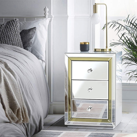 Image of Artiss Mirrored Furniture Bedside Table Chest Drawers Gloss Nightstand