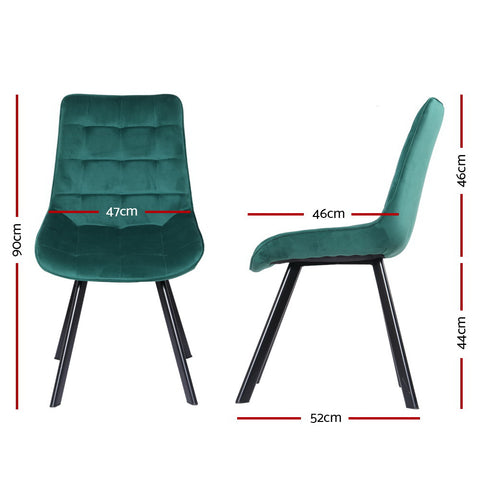 Image of Artiss Set of 2 Reith Dining Chairs Kitchen Cafe Chairs Velvet Upholstered Green