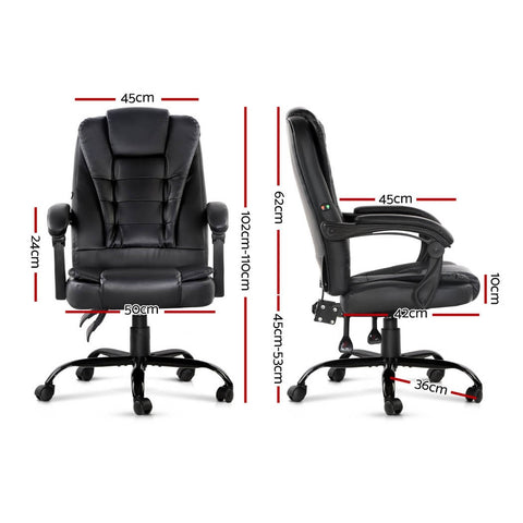 Image of Artiss Electric Massage Office Chair PU Leather Recliner Computer Gaming Chairs Seat Black