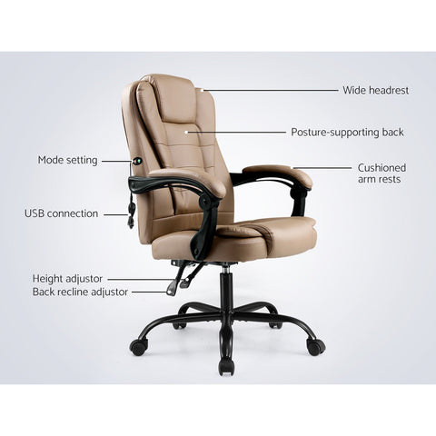 Image of Artiss Massage Office Chair PU Leather Recliner Computer Gaming Chairs Espresso