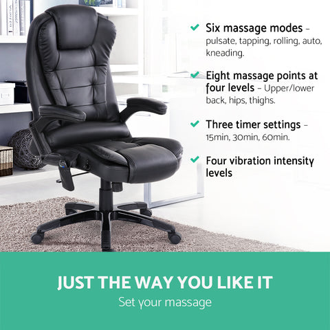 Image of Artiss Massage Office Chair 8 Point PU Leather Office Chair - Black