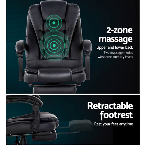 Image of Office Chair Electric Massage Chairs Recliner Computer Gaming With Footrest - Artiss Black