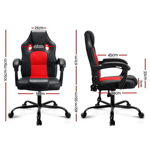 Image of Artiss Massage Office Chair Gaming Computer Seat Recliner Racer Red
