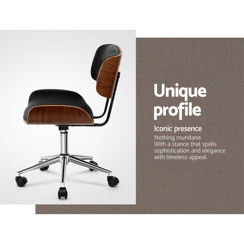 Image of Artiss Wooden Office Chair Black Leather