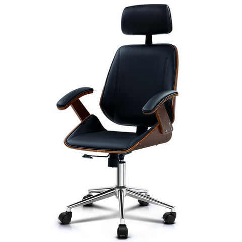 Image of Artiss Wooden Office Chair Computer Gaming Chairs Executive Leather Black