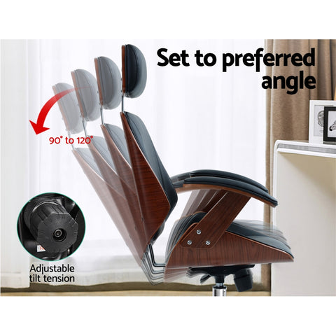 Image of Artiss Wooden Office Chair Computer Gaming Chairs Executive Leather Black