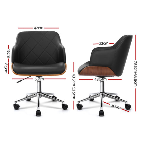 Image of Artiss Wooden Office Chair Computer PU Leather Desk Chairs Executive Black Wood
