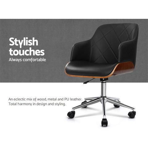 Image of Artiss Wooden Office Chair Computer PU Leather Desk Chairs Executive Black Wood