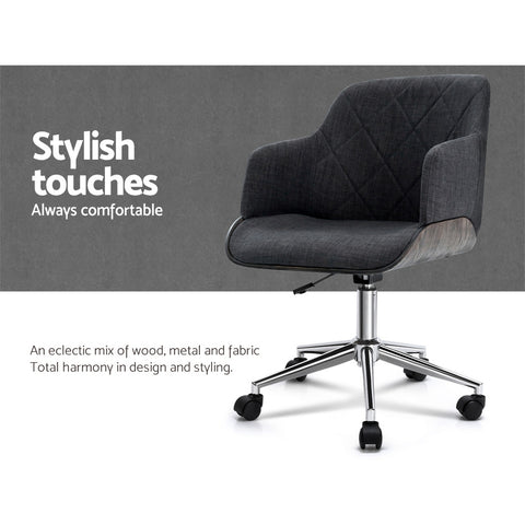 Image of Artiss Wooden Office Chair Computer Gaming Chairs Executive Fabric Grey