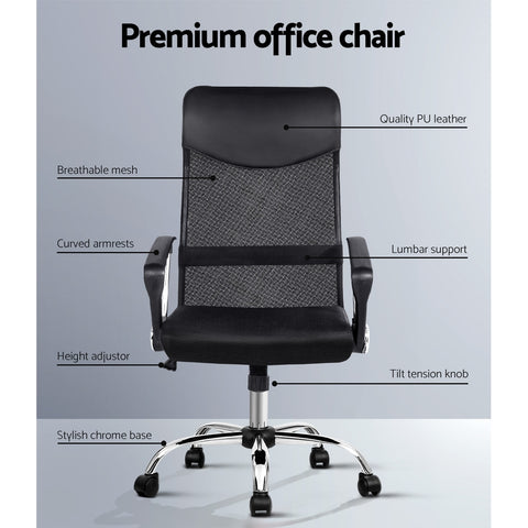 Image of PU Leather Mesh High Back Office Chair - Black