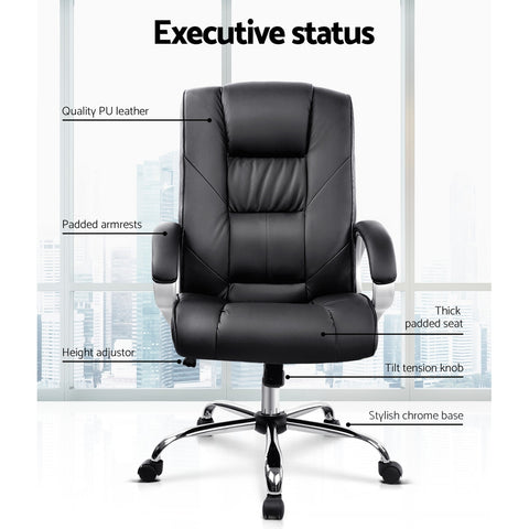 Image of Artiss Everset Office Chair Leather Seating Black