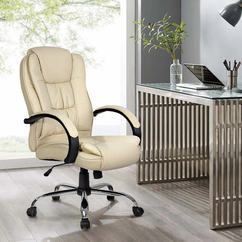Image of Artiss Office Chair Gaming Computer Chairs Executive PU Leather Seat Beige