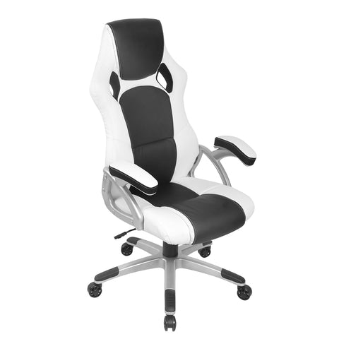 Image of PU Leather Racing Style Office Desk Chair - Black &White