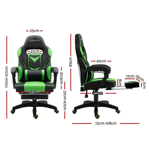 Image of Artiss Office Chair Computer Desk Gaming Chair Study Home Work Recliner Black Green