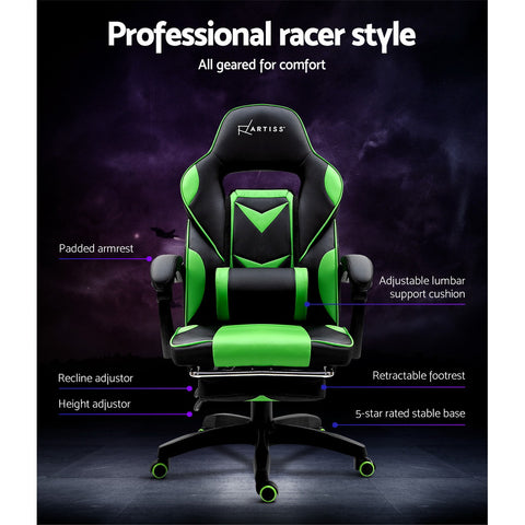 Image of Artiss Office Chair Computer Desk Gaming Chair Study Home Work Recliner Black Green
