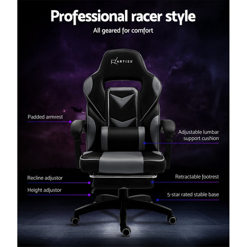Image of Artiss Office Chair Computer Desk Gaming Chair Study Home Work Recliner Black Grey