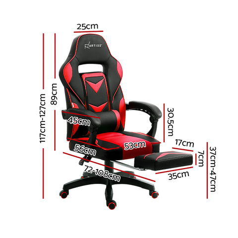 Image of Artiss Office Chair Computer Desk Gaming Chair Study Home Work Recliner Black Red