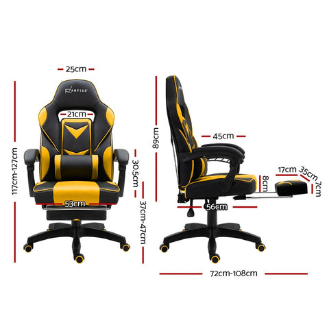 Image of Artiss Office Chair Computer Desk Gaming Chair Study Home Work Recliner Black Yellow