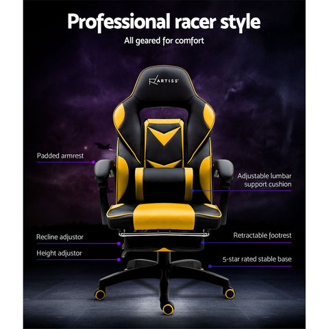 Image of Artiss Office Chair Computer Desk Gaming Chair Study Home Work Recliner Black Yellow