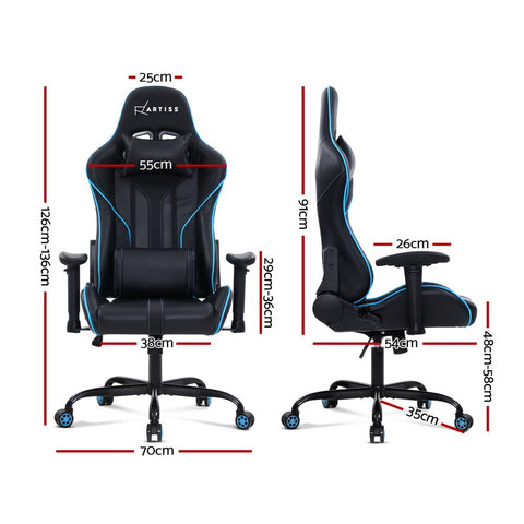 Image of Artiss Gaming Office Chair Computer Chairs Leather Seat Racing Racer Recliner Meeting Chair Black Blue