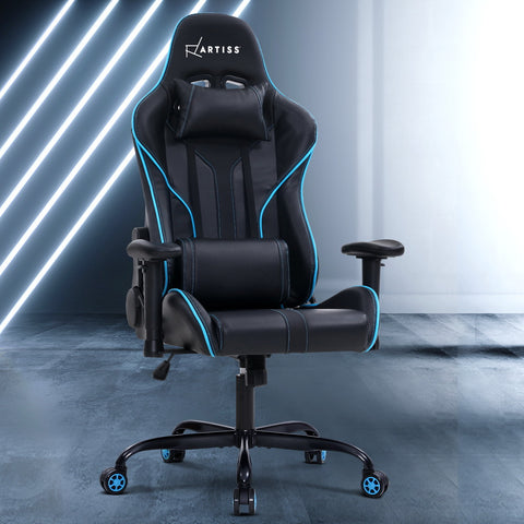 Image of Artiss Gaming Office Chair Computer Chairs Leather Seat Racing Racer Recliner Meeting Chair Black Blue