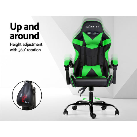 Image of Artiss Office Chair Gaming Chair Computer Chairs Recliner PU Leather Seat Armrest Black Green