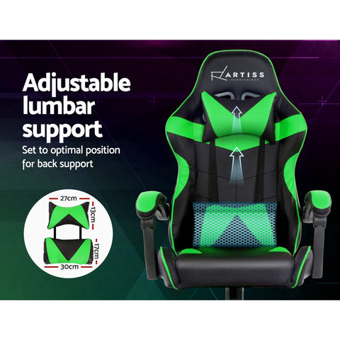 Image of Artiss Office Chair Gaming Chair Computer Chairs Recliner PU Leather Seat Armrest Black Green