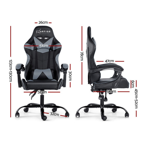 Image of Artiss Office Chair Gaming Chair Computer Chairs Recliner PU Leather Seat Armrest Black Grey