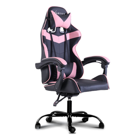 Image of Artiss Office Chair Gaming Chair Computer Chairs Recliner PU Leather Seat Armrest Black Pink