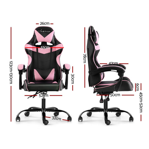 Image of Artiss Office Chair Gaming Chair Computer Chairs Recliner PU Leather Seat Armrest Black Pink