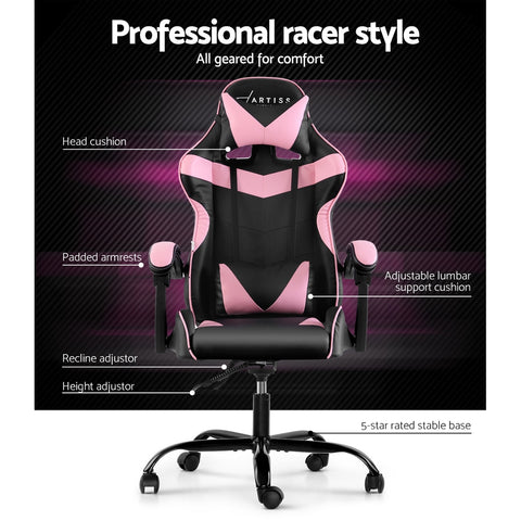 Image of Artiss Office Chair Gaming Chair Computer Chairs Recliner PU Leather Seat Armrest Black Pink