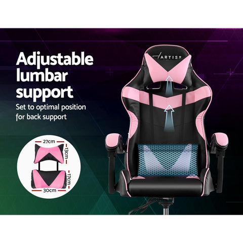 Image of Artiss Office Chair Gaming Chair Computer Chairs Recliner PU Leather Seat Armrest Black Pink