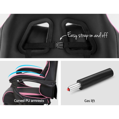 Image of Artiss Office Chair Gaming Chair Computer Chairs Recliner PU Leather Seat Armrest Black Pink